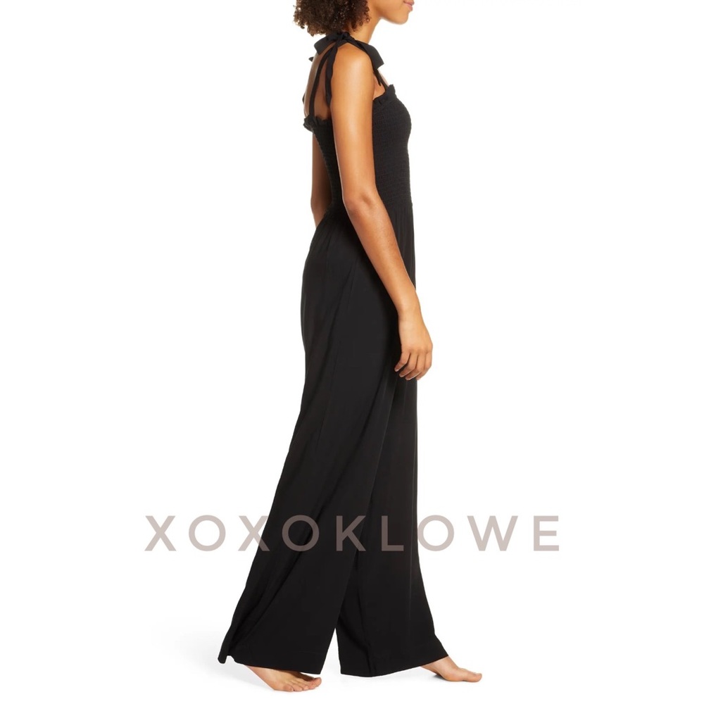 POL Black Relaxed Fit Smocked Jumpsuit Self Tie Shoulder Ribbons - Picture 11 of 16